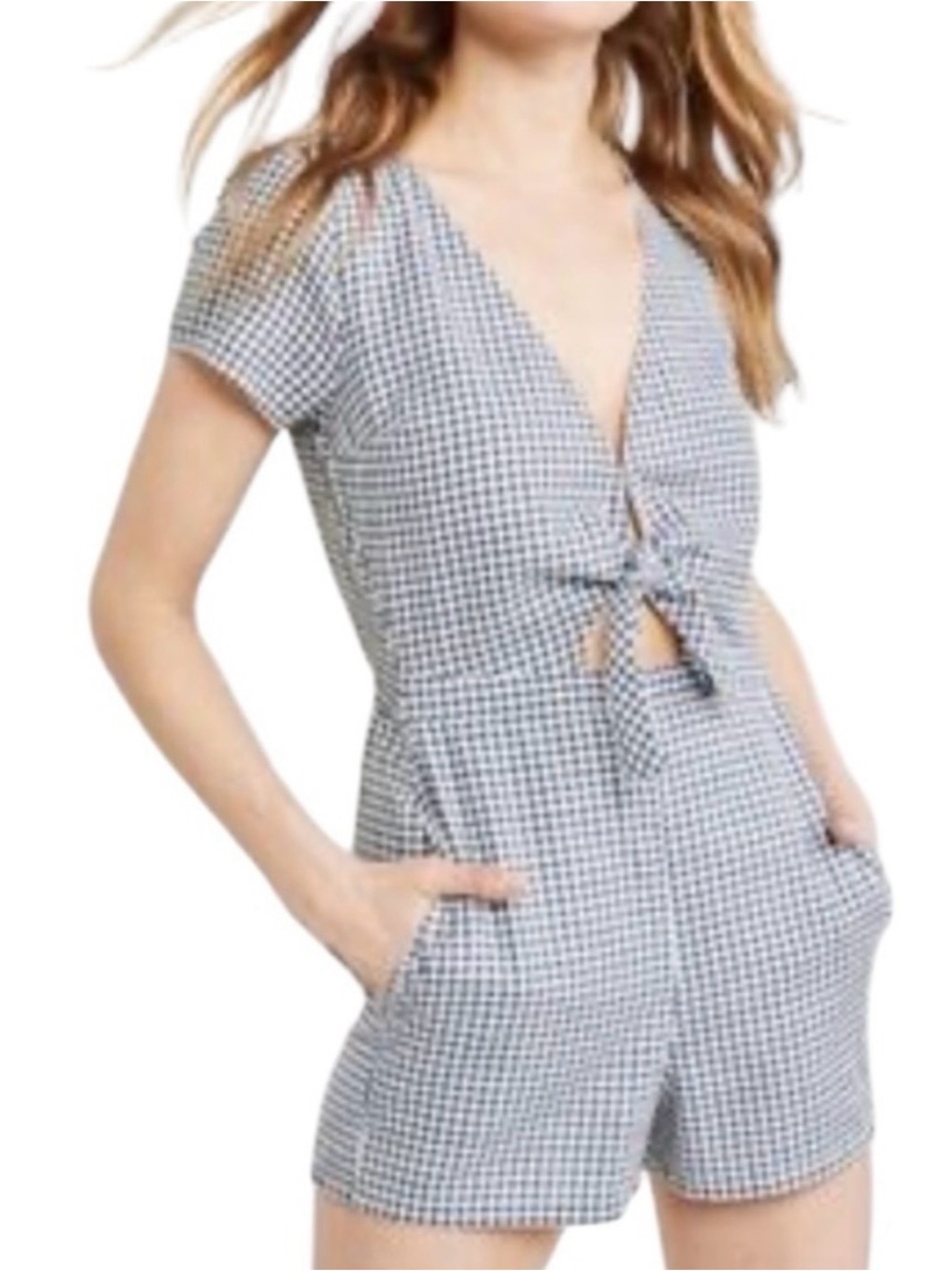Abercrombie navy Gingham Tie-Front Romper in Black & White